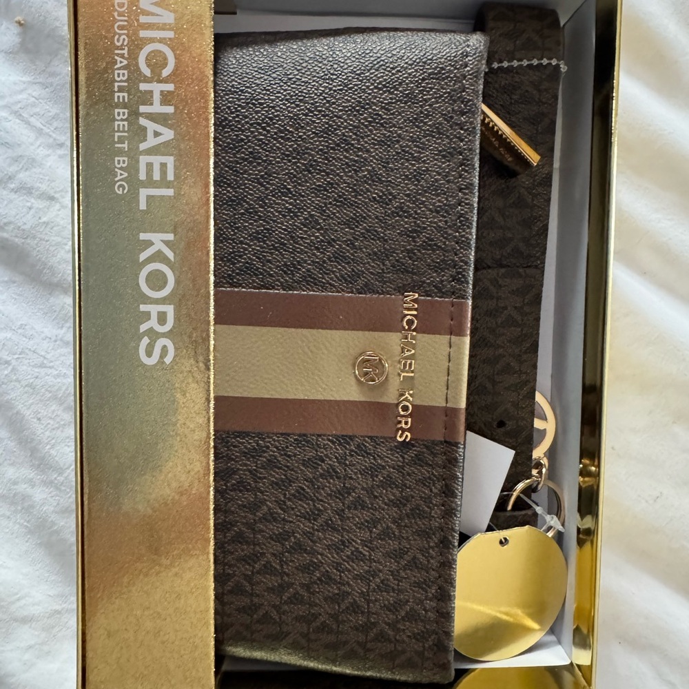 Michael Kors Brown and Gold Logo Belt Bag
